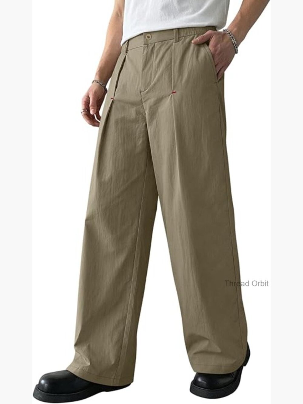 Men's Baggy Wide Leg Dress Pants Pleated Trousers with Pockets